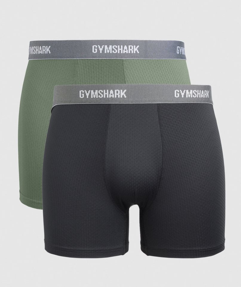 Bielizny Gymshark Sports Tech Boxers 2pk Męskie Czarne Oliwkowe | PL 516VCO